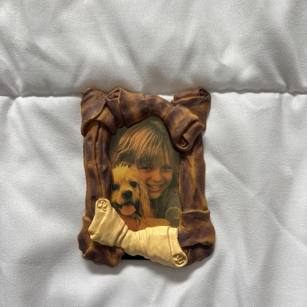 Vintage 80s 90s Dog Bones Picture‎ Frame Retro Doggy Brown Animal Y2K 2000s
